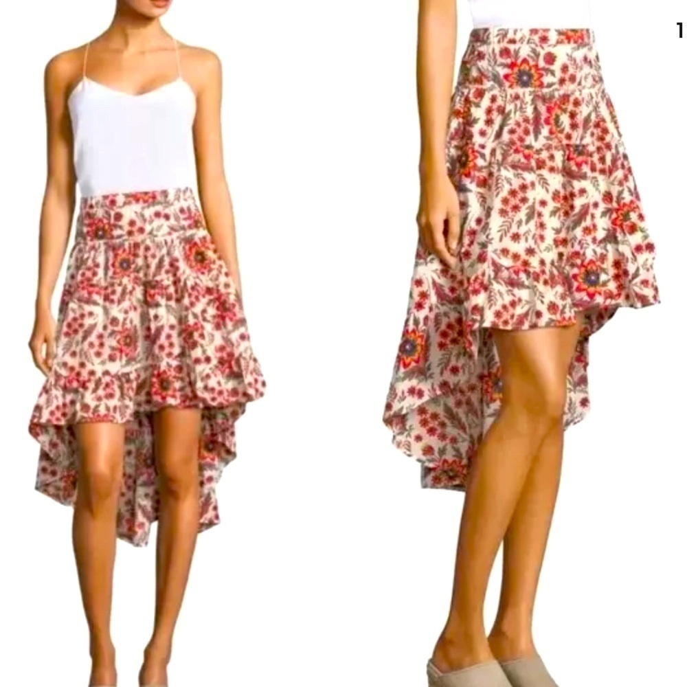 Joie Clarke Skirt S Women Casual High-Low Floral Printed Flared Boho